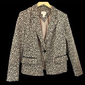 Chicos 1 Leopard Print Blazer Black Beige Tan Work